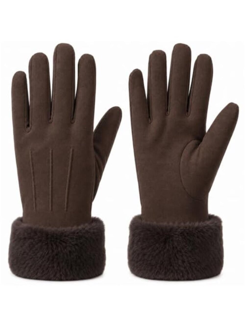 Women’s Suede Gloves with Faux Fur Trim Extra Thick Fleece Lined Winter